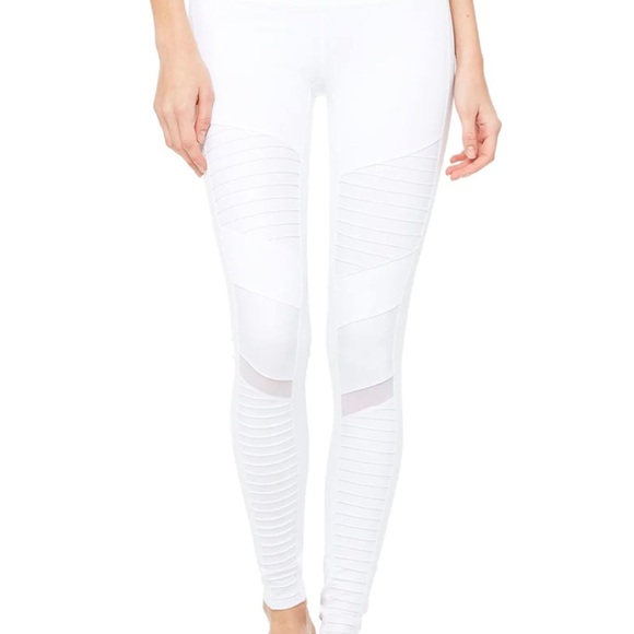 Alo High-Waist Moto Paneled Skinny Leg Athletic Legging In Glossy White - Picture 5 of 8